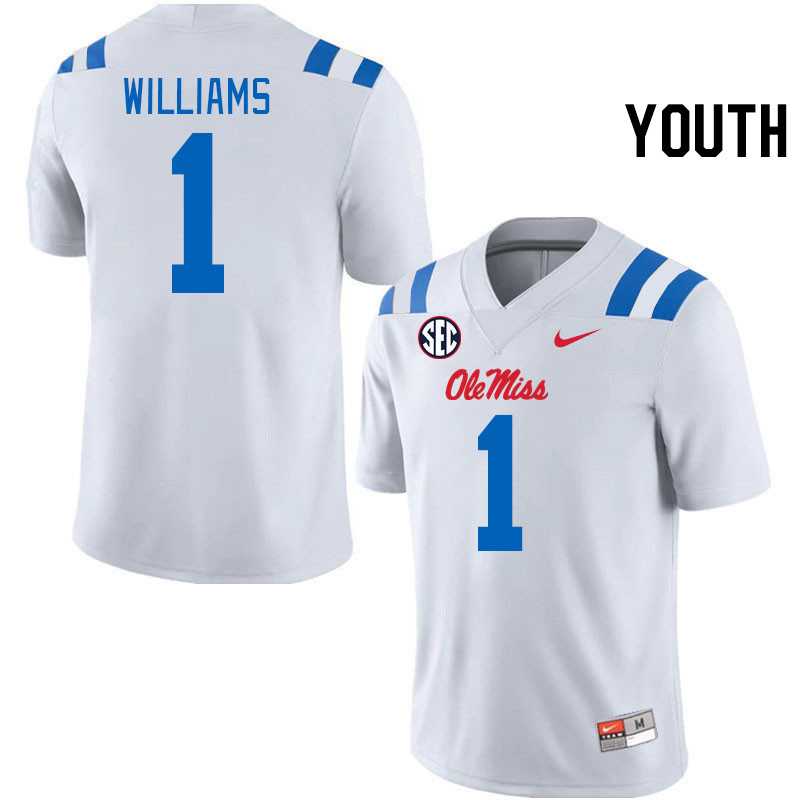 Youth #1 Ayden Williams Ole Miss Rebels 2024 New Uniforms College Football Jerseys Stitched-White